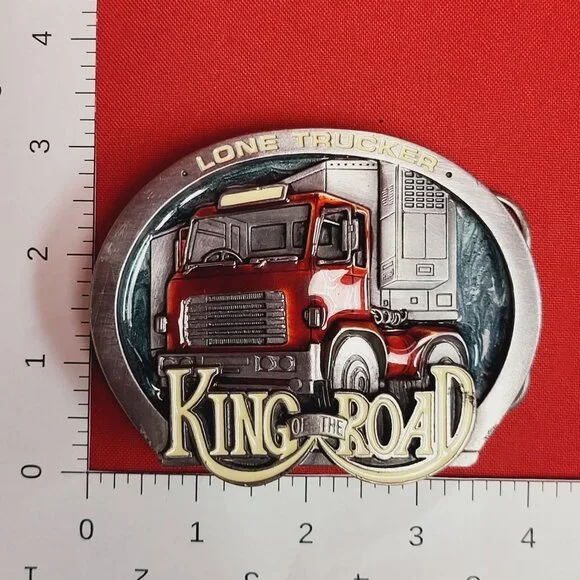 Vintage King of the Road Lone Trucker Red Artic Truck Driver Belt Buckle 1990